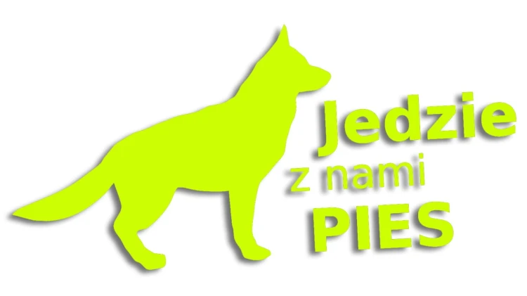 naklejka jedzie z nami pies zolta neon.jpg