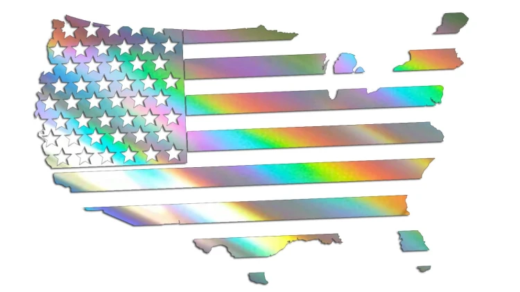 Naklejka na auto mapa USA flaga Stanów Zjednoczonych - styl amerykański - holograficzna
