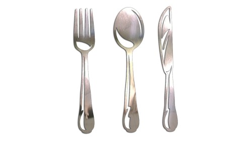 Naklejka na ścianę kuchni sztućce widelec łyżka nóż - dekoracja do restauracji baru - chrom