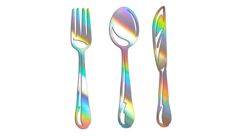 Naklejka na ścianę kuchni sztućce widelec łyżka nóż - dekoracja do restauracji baru - holograficzna