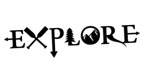 Naklejka EXPLORE - motyw góry i przygoda - napis na auto i kampera czarna