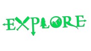 Naklejka EXPLORE - motyw góry i przygoda - napis na auto i kampera zielony neon