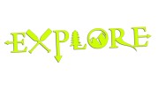 Naklejka EXPLORE - motyw góry i przygoda - napis na auto i kampera żółty neon