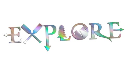 Naklejka EXPLORE - motyw góry i przygoda - napis na auto i kampera holograficzna