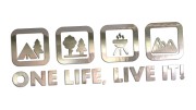 Naklejka One Life Live It - camping las grill góry - wlepka na kampera i auto terenowe chrom