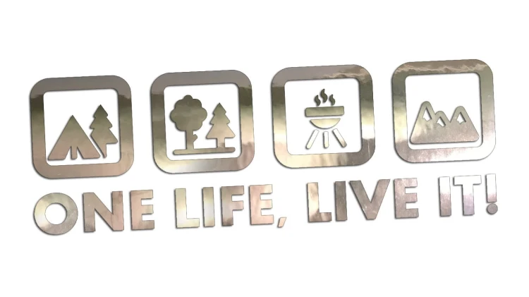 Naklejka One Life Live It - camping las grill góry - wlepka na kampera i auto terenowe chrom