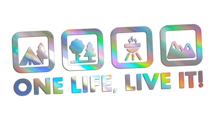 Naklejka One Life Live It - camping las grill góry - wlepka na kampera i auto terenowe holograficzna