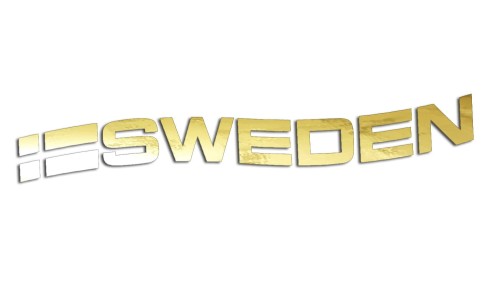 Naklejka SWEDEN - Flaga Szwecji (Fala) do Saab Scania Volvo złoty chrom