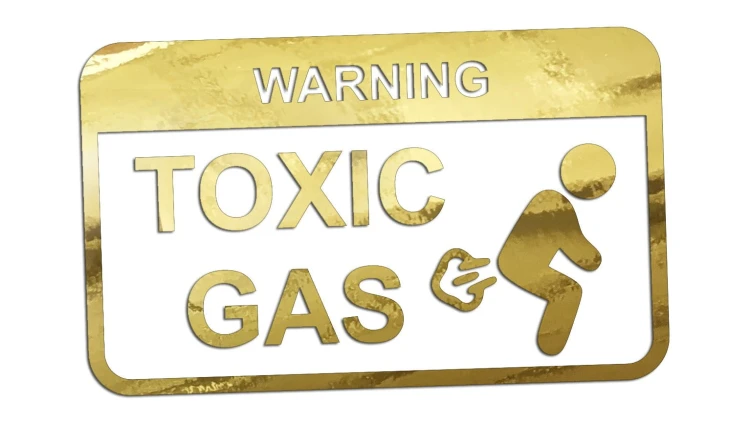 Naklejka WARNING TOXIC GAS - Śmieszny Znak złoty chrom