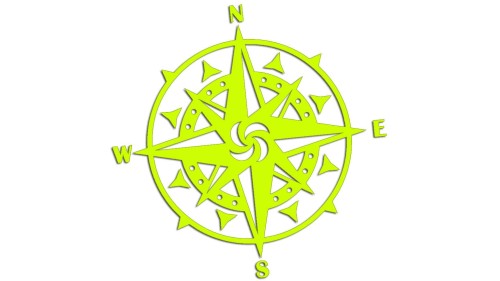 Naklejka RÓŻA WIATRÓW - Kompas - północ południe wschód zachód żółty neon