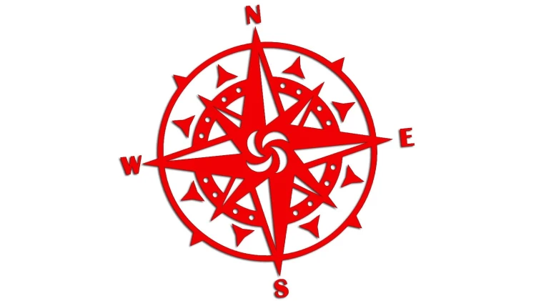 Naklejka RÓŻA WIATRÓW - Kompas - północ południe wschód zachód czerwony neon