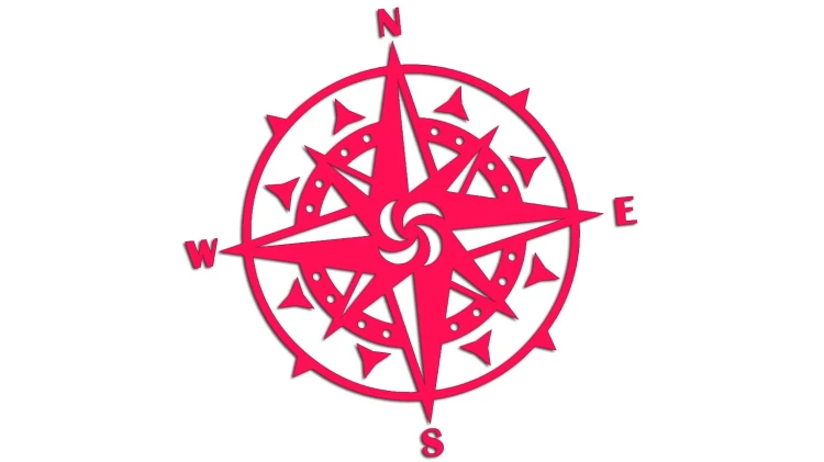 Naklejka RÓŻA WIATRÓW - Kompas - północ południe wschód zachód różowy neon
