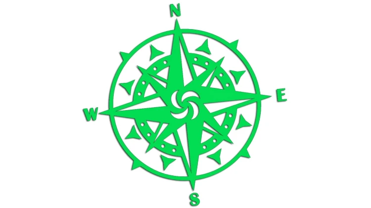Naklejka RÓŻA WIATRÓW - Kompas - północ południe wschód zachód zielony neon
