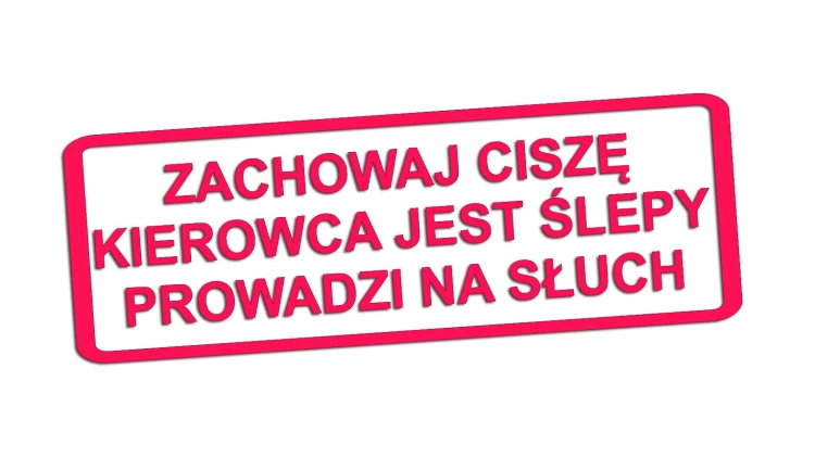 Naklejka Zachowaj ciszę kierowca jest ślepy prowadzi na słuch - śmieszny napis na auto - zabawna wlepka ostrzegawcza na szybę różowy neon