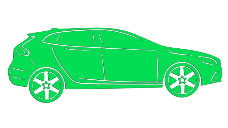 Naklejka VOLVO V40 II - Sylwetka Boczna - Profil Samochodu Hatchback - zielony neon