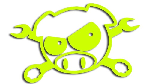 Naklejka SUBARU PIG - Świnka i skrzyżowane klucze/pirat - Rajdowa JDM żółty neon