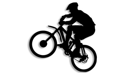 Naklejka rowerowa na szybę i karoserię - rowerzysta skaczący na rowerze - czarna