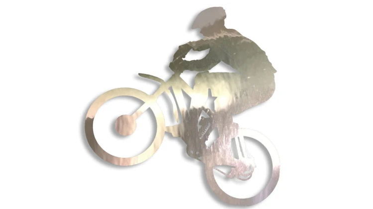 Naklejka rowerowa na szybę i karoserię - rowerzysta skaczący na rowerze chrom