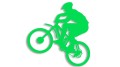 Naklejka rowerowa na szybę i karoserię - rowerzysta skaczący na rowerze zielony neon