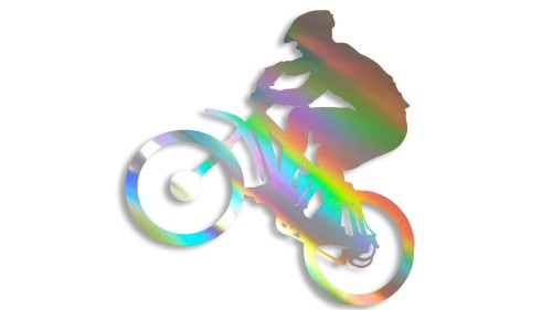 Naklejka rowerowa na szybę i karoserię - rowerzysta skaczący na rowerze holograficzna