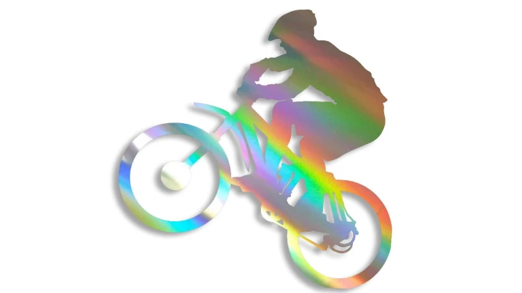 Naklejka rowerowa na szybę i karoserię - rowerzysta skaczący na rowerze holograficzna