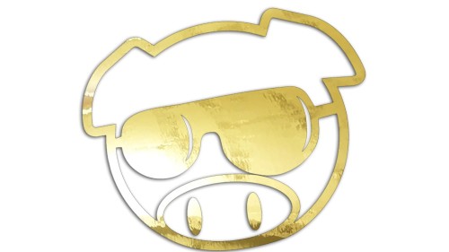 Naklejka SUBARU PIG - Świnka w okularach - Rajdowa JDM złoty chrom