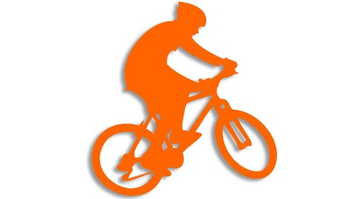 Naklejka rowerowa na szybę i karoserię - rowerzysta skaczący na rowerze pomarańczowy neon