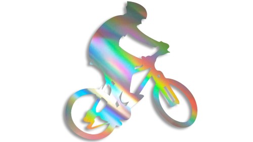 Naklejka rowerowa na szybę i karoserię - rowerzysta skaczący na rowerze holograficzna