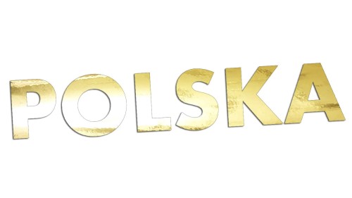 Naklejka samochodowa napisy POLSKA patriotyczna - gadżet dla kibica - złoty chrom