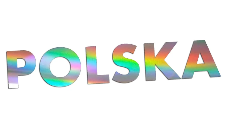 Naklejka na auto POLSKA napis na klapę szybe - oznaczenie kraju - holograficzna