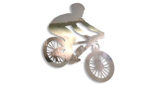 Naklejka rowerowa na szybę i karoserię - rowerzysta skaczący na rowerze chrom