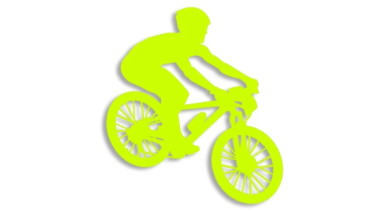 Naklejka rowerowa na szybę i karoserię - rowerzysta skaczący na rowerze żółty neon