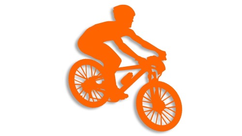 Naklejka rowerowa na szybę i karoserię - rowerzysta skaczący na rowerze pomarańczowy neon