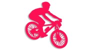 Naklejka rowerowa na szybę i karoserię - rowerzysta skaczący na rowerze różowy neon