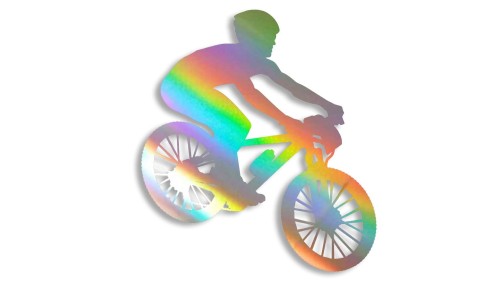 Naklejka rowerowa na szybę i karoserię - rowerzysta skaczący na rowerze holograficzna
