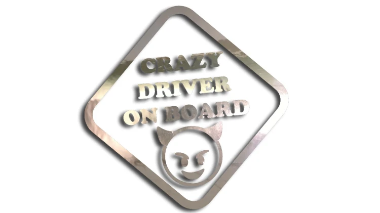 Naklejka crazy driver on board, szalony kierowca w aucie - diabeł diabełek chrom