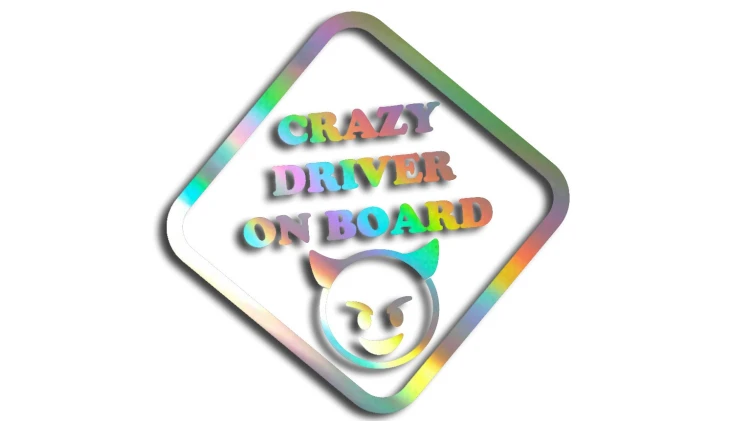 Naklejka crazy driver on board, szalony kierowca w aucie - diabeł diabełek holograficzna