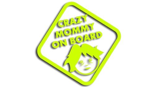 Naklejka Crazy Mommy on Board Szalona Mama na pokładzie - śmieszna wlepka na auto dla mamy - żółty neon