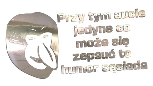 Śmieszna naklejka na auto Janusz Nosacz – Przy tym aucie jedyne co może się zepsuć to humor sąsiada - chrom