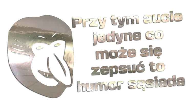 Śmieszna naklejka na auto Janusz Nosacz – Przy tym aucie jedyne co może się zepsuć to humor sąsiada - chrom