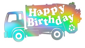 Naklejka urodziny HAPPY BIRTHDAY ŚMIECIARKA - holograficzna