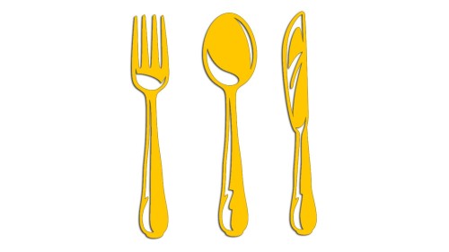 Naklejka na ścianę kuchni sztućce widelec łyżka nóż - dekoracja do restauracji baru - żółta