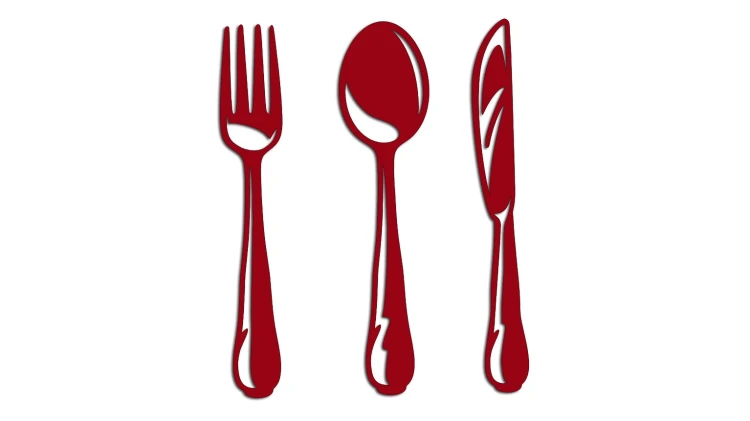 Naklejka na ścianę kuchni sztućce widelec łyżka nóż - dekoracja do restauracji baru - bordowa
