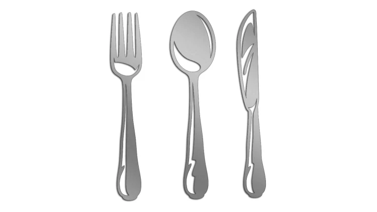 Naklejka na ścianę kuchni sztućce widelec łyżka nóż - dekoracja do restauracji baru - srebrna