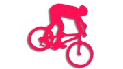 Naklejka rowerowa na szybę i karoserię - rowerzysta skaczący na rowerze różowy neon