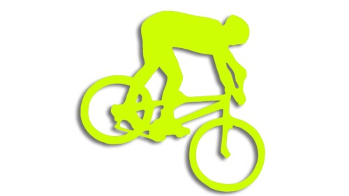 Naklejka rowerowa na szybę i karoserię - rowerzysta skaczący na rowerze żółty neon