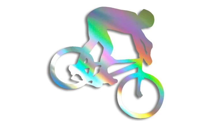 Naklejka rowerowa na szybę i karoserię - rowerzysta skaczący na rowerze holograficzna