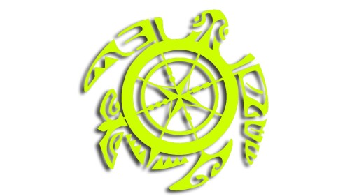 Naklejka żółw polinezyjski z kompasem - motyw tribal róża wiatrów - na auto motor - żółty neon