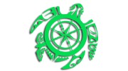 Naklejka żółw polinezyjski z kompasem - motyw tribal róża wiatrów - na auto motor - zielony neon