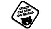 Naklejka Crazy Cat Lady on Board - śmieszna wlepka na auto dla kociary - znak ostrzegawczy z kotem czarna
